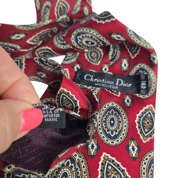 Christian Dior Burgundy Paisley Print Tie Made in USA # 890 - Picture 3 of 4
